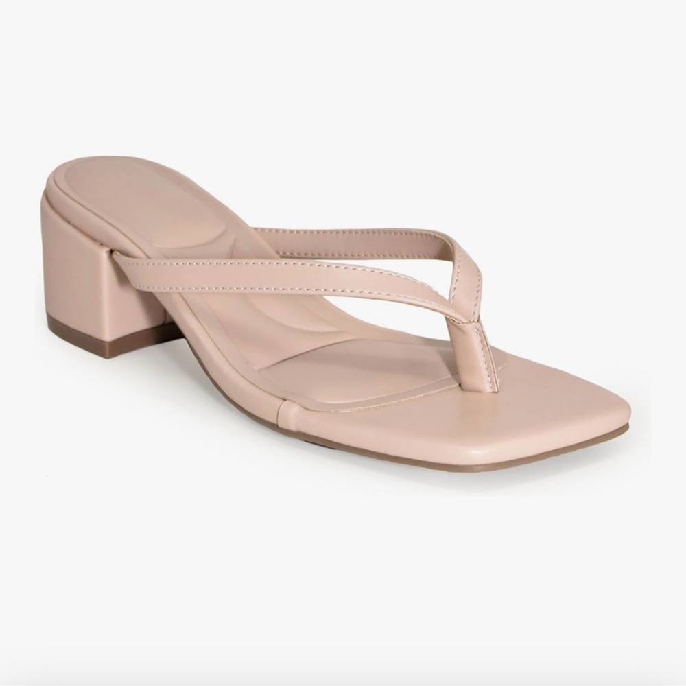 Wild Diva NEW Block Heel Sandal Mule Slide Nude Beige